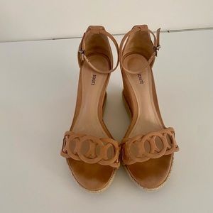 Schutz~Keira Toasted Nut Espadrille, Neutral Wedge Ankle Strap Sandals, 8B